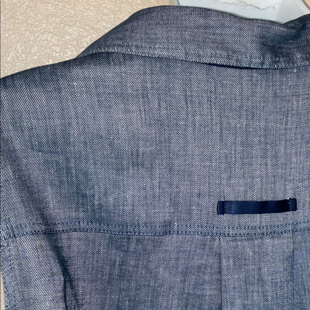 BEAUTIFUL Lustrous Blue Linen Dress, Sleeveless Pockets, Belt, Side Slits L EUC - Picture 9 of 16